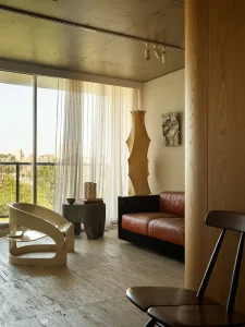 Pamment Projects Elizabeth Bay Apartment Living Room Designer Furniture Vogue Living Concrete Ceiling