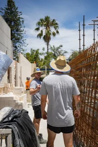 Pamment Projects North Bondi House IV Under Construction Workers Palm Tree Bricks